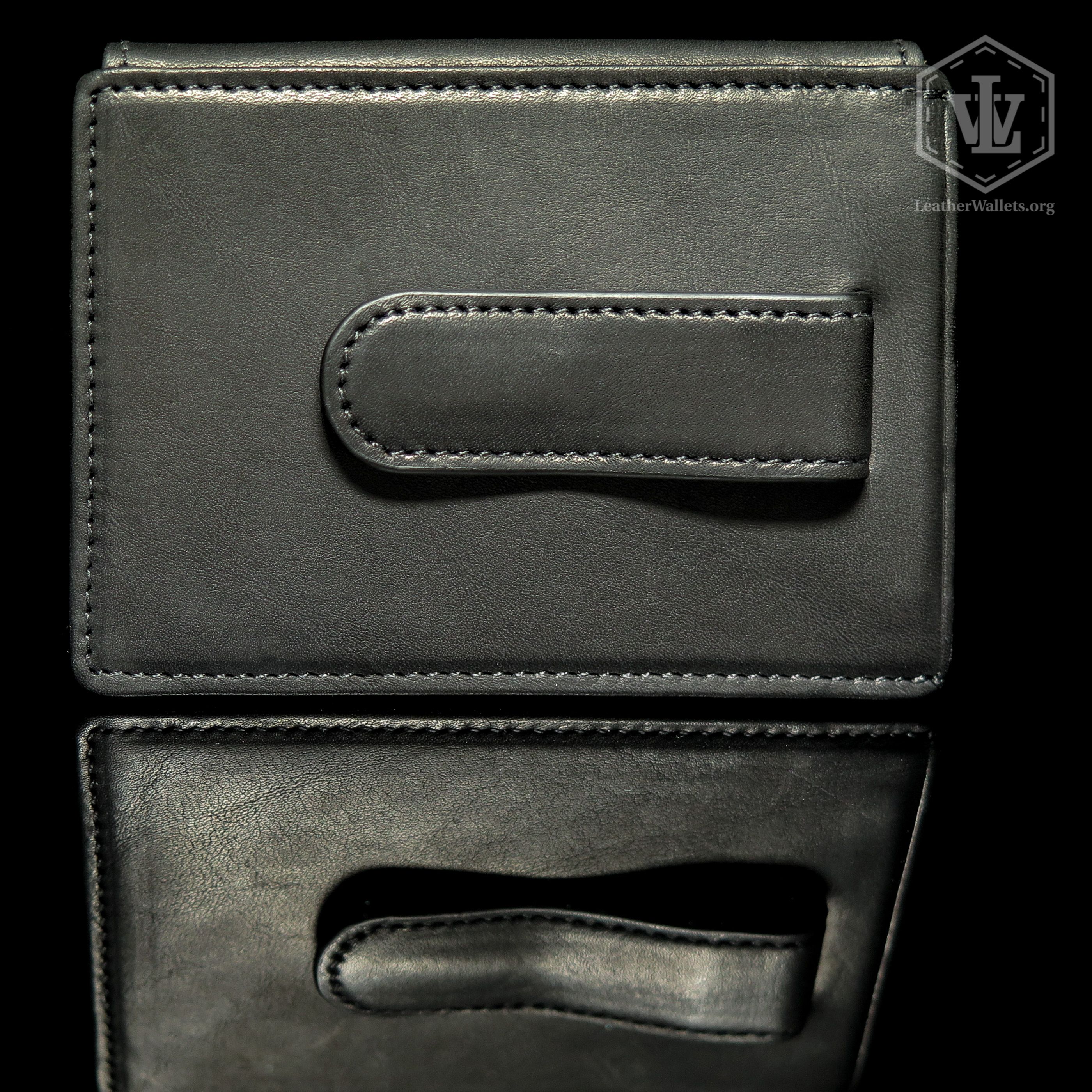 Leatherology Black Oil Men's Money Clip Card Holder Wallet with ID Window